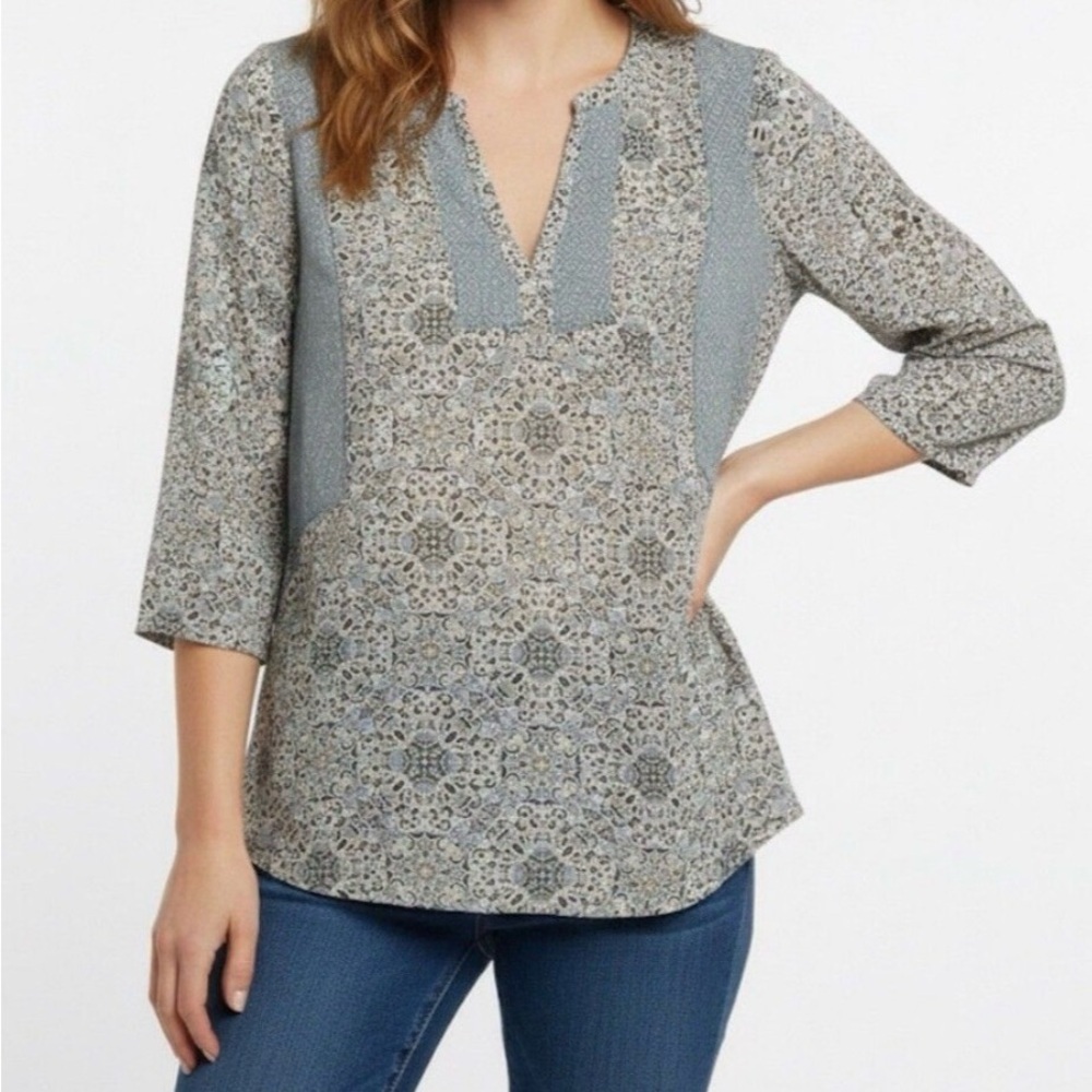 J‎ Jill Large Chalk Blue Boho Top Geometric Print